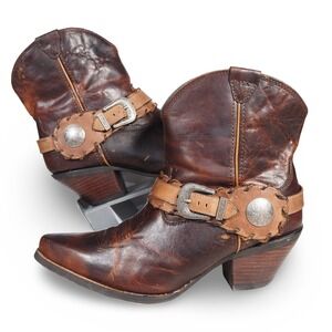 Durango Crush 7" Side Women‎ 10 Zip Distressed Leather Snip Toe Western Boots